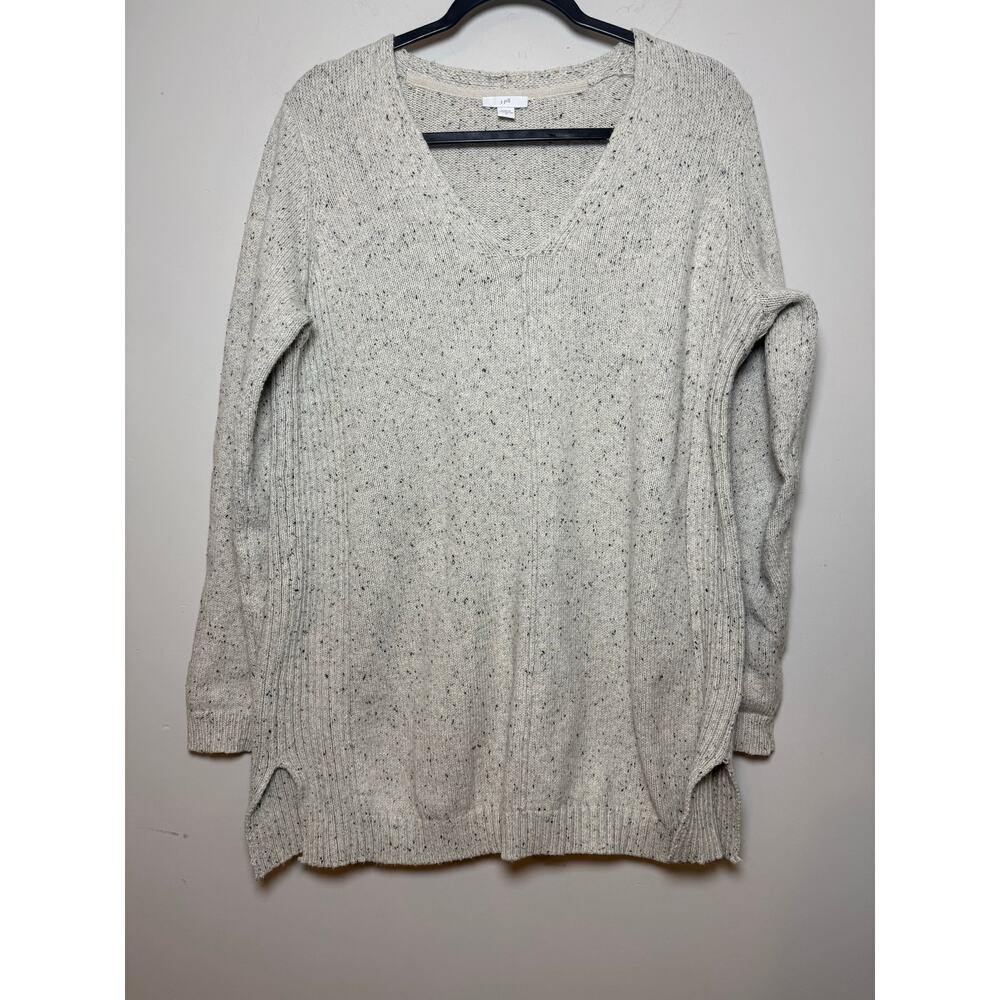 J.Jill V Neck Tunic Cream Speckled Sweater‎ Size M